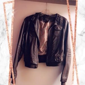 Chocolate Brown Leather Bomber Jacket